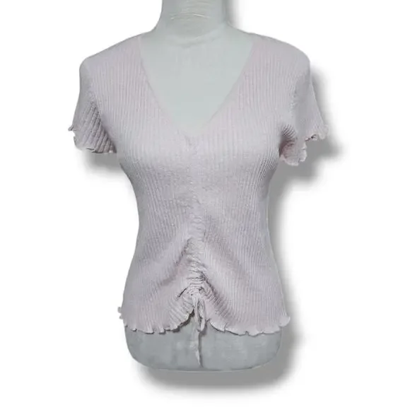 Fate Fitted Y2K Vibes Ribbed Pale Pink Top - Picture 1 of 5